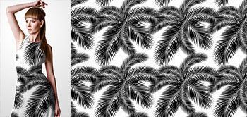 12006v Materiał ze wzorem duże czarne tropikalne liście palmowe